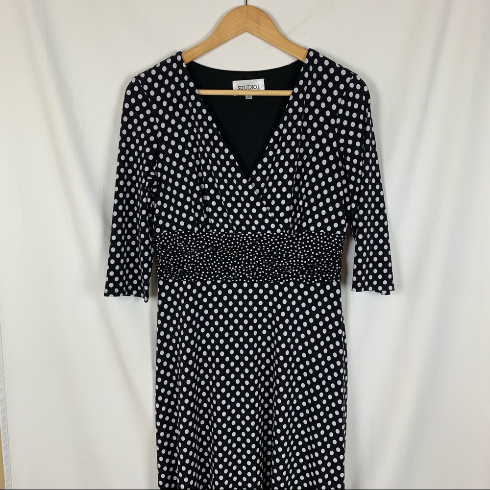 Studio I 50s Polka Dot Cinched Waist Dress Sz 8